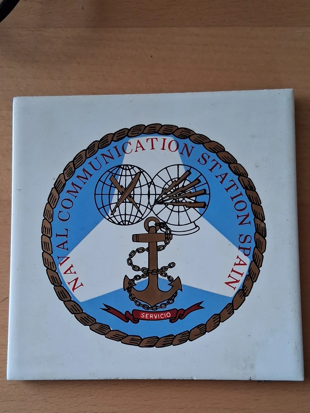 Naval Communication Station Spain Blue and White Ceramic Wall Tile
